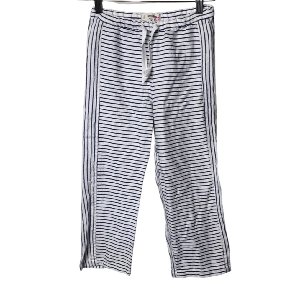 LemLem kids white blue stripe cotton blend pants sz 8yo